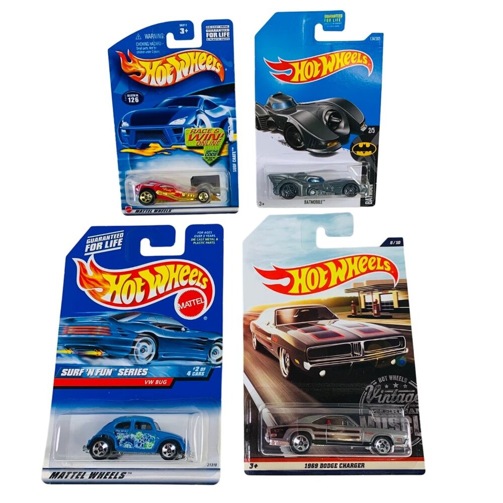 Hot Wheels Lot of 4 Die Cast Cars Mattel Vintage Batman Surf N Fun Series NEW